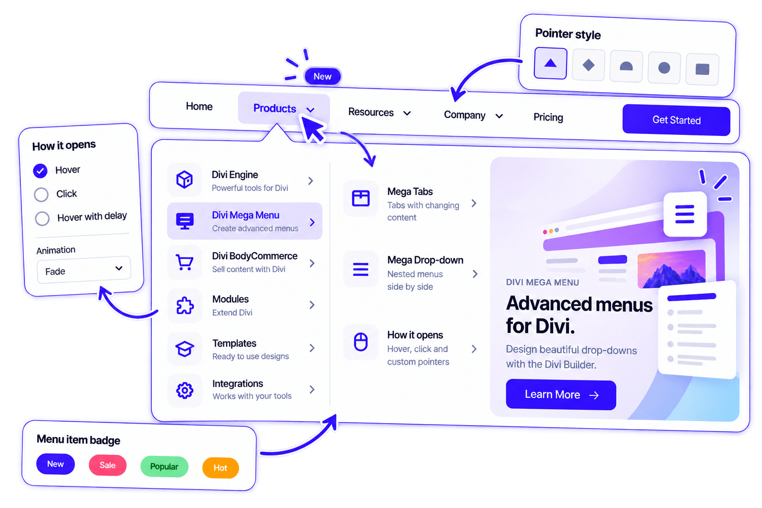 Hover, click, and a pointer that matches the header