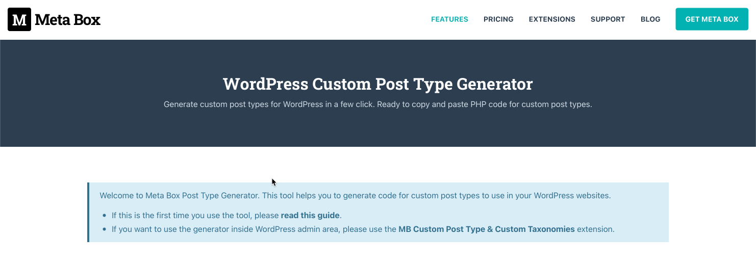 Generate a Custom Post Type with metabox.io