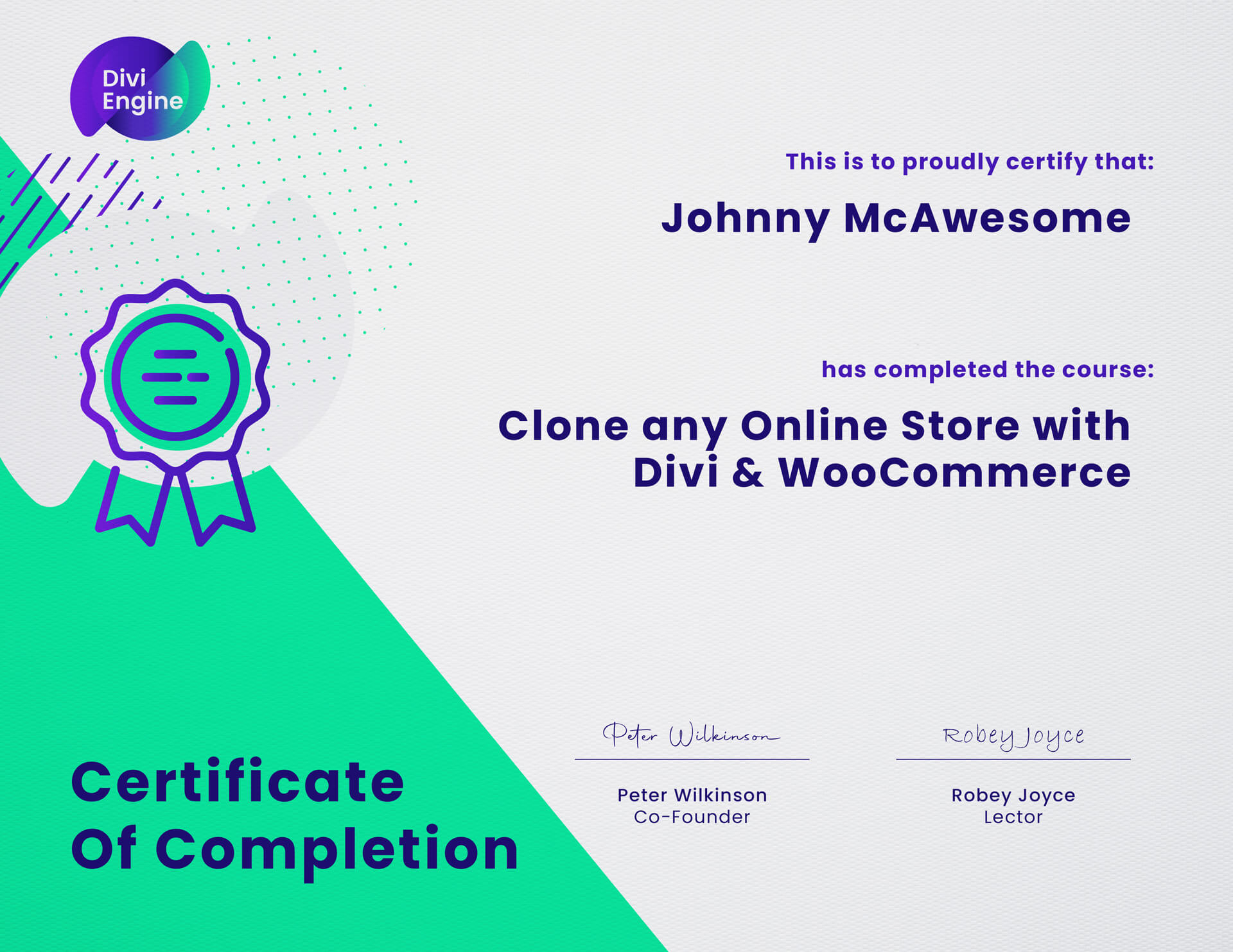 Clone any Online Store with Divi and WooCommerce certificate