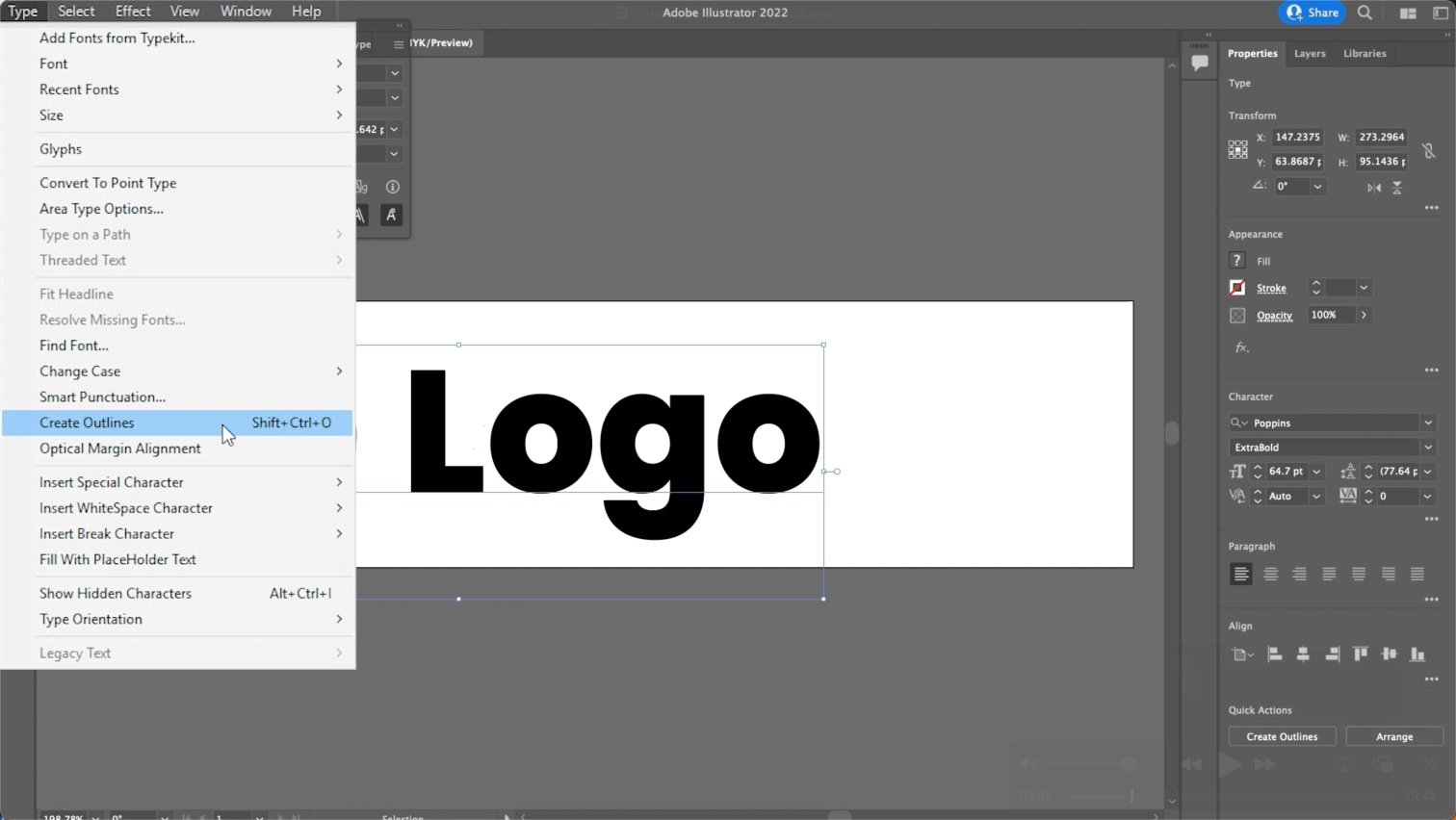 Turn text into paths in Illustrator
