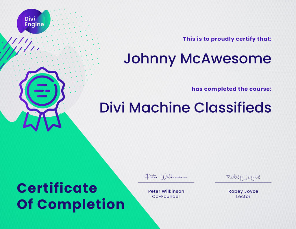 Divi Machine Classifieds Certificate