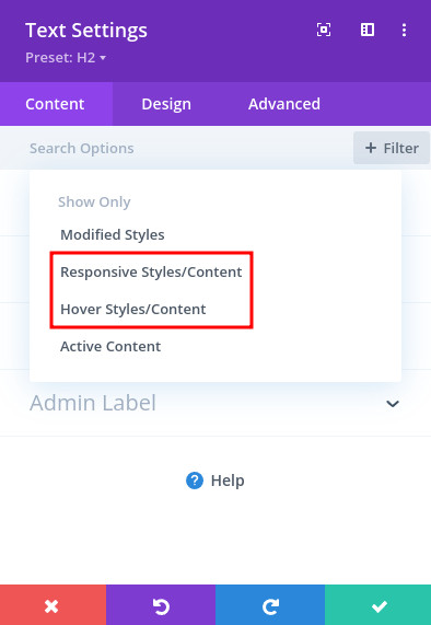 Seeing modified responsive and hover in Divi