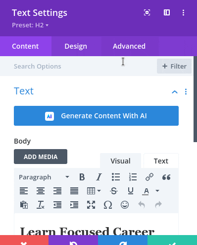 Browsing to modified styles in the Divi Builder