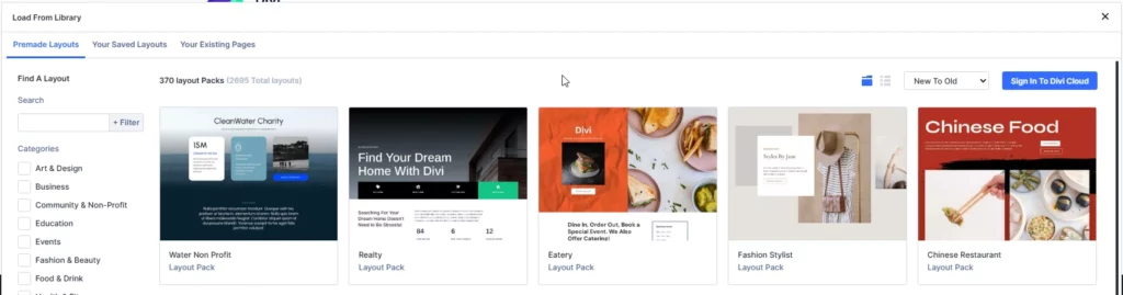Select a premade Divi 5 layout